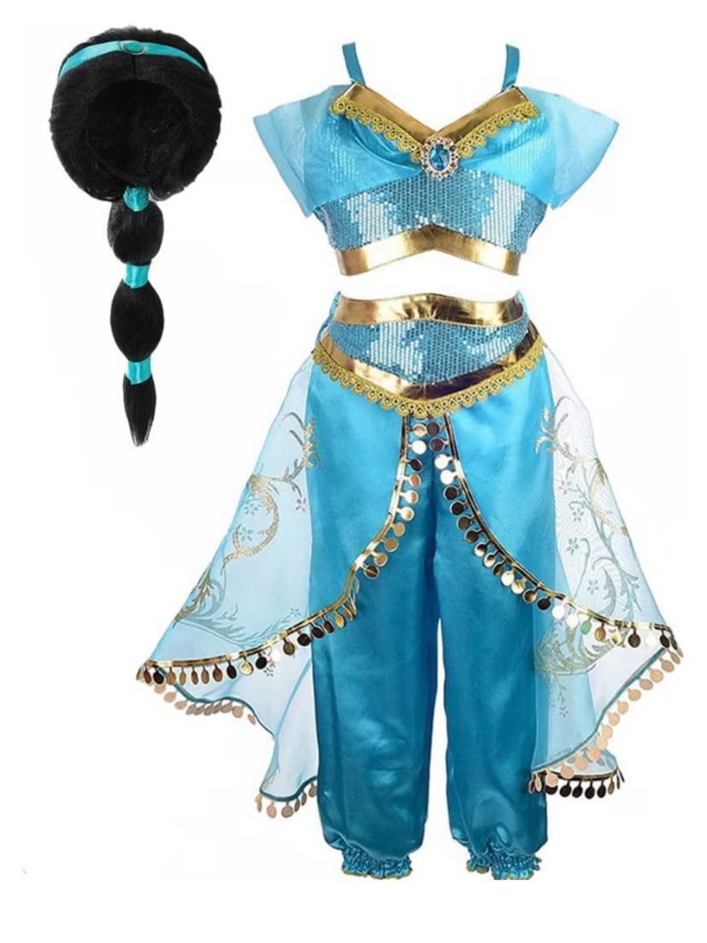 Girls Jasmine Costume 2 piece outfit plus wig